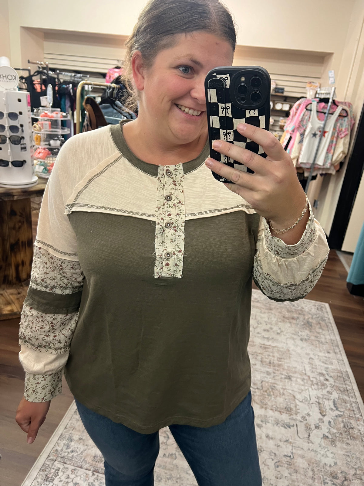 Olive Floral Henley