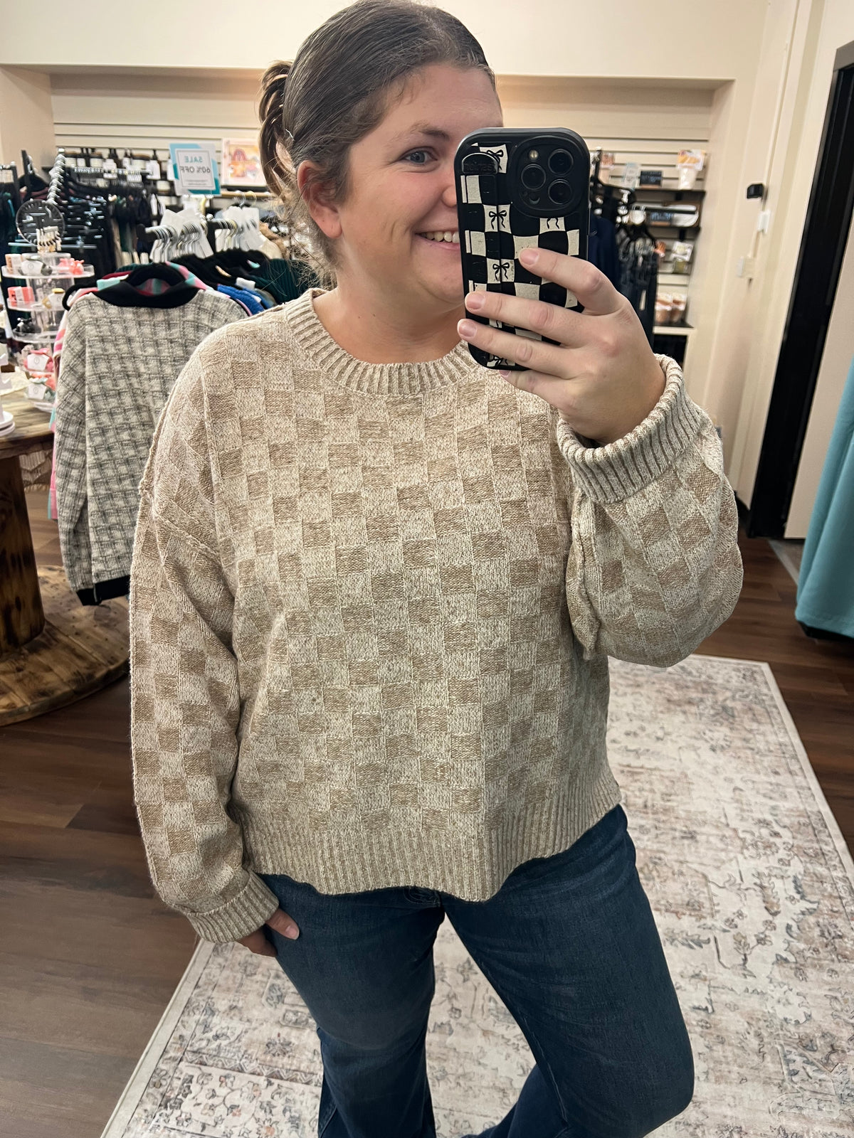Mocha Checkered Sweater