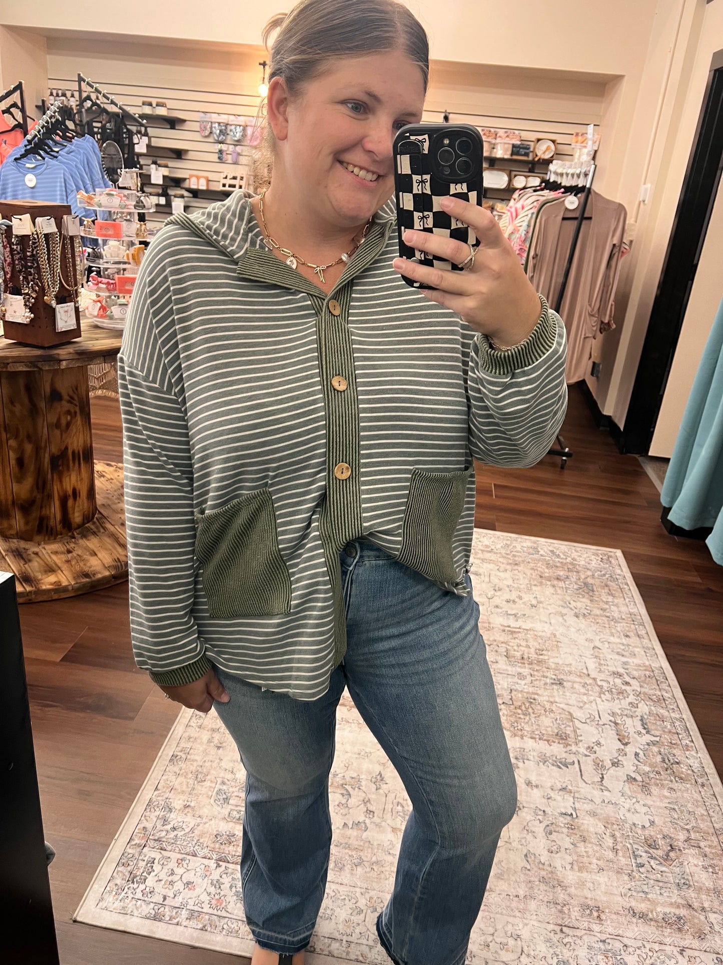 Olive Striped Button Cardigan