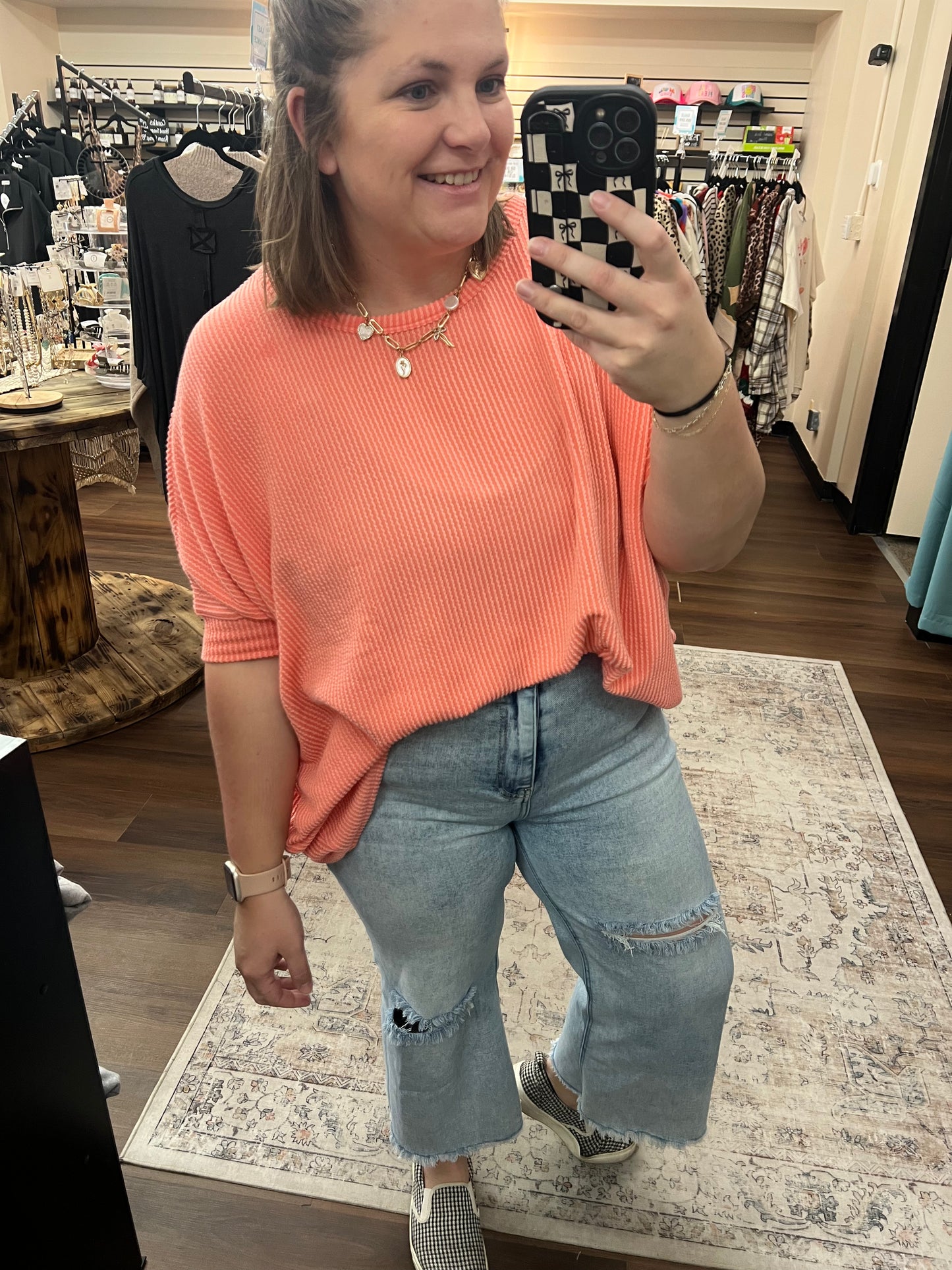 Coral Oversized Ribbed Top