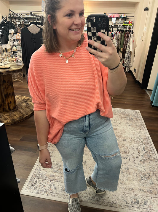 Coral Oversized Ribbed Top