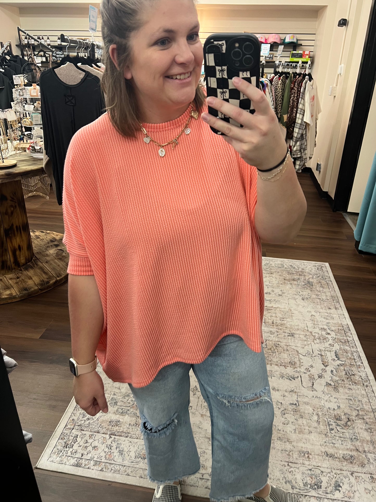 Coral Oversized Ribbed Top