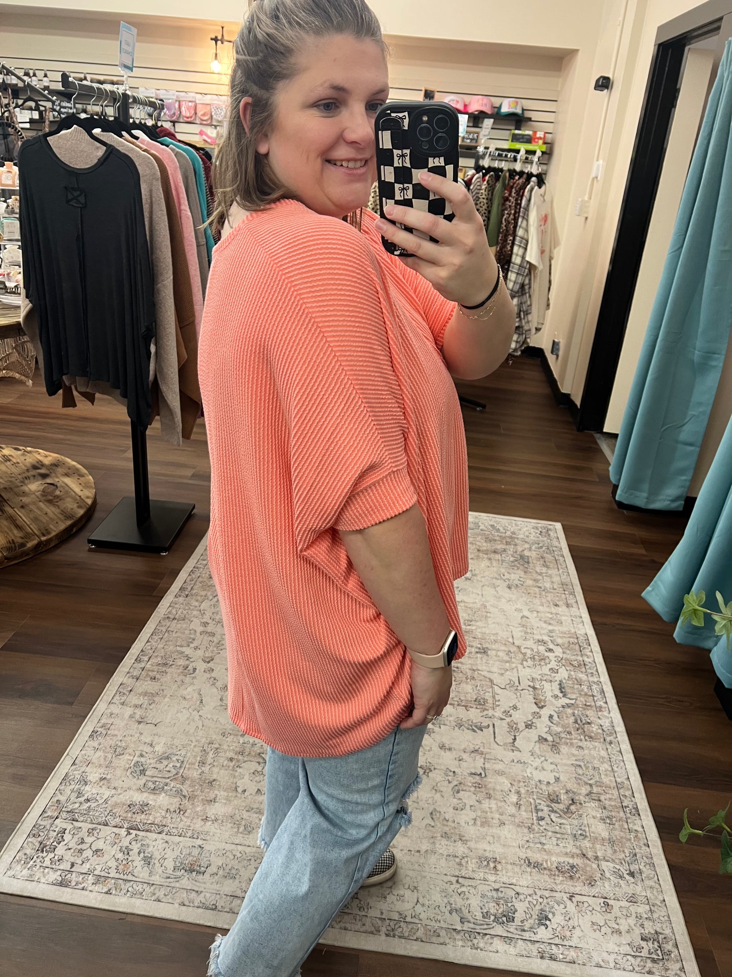 Coral Oversized Ribbed Top