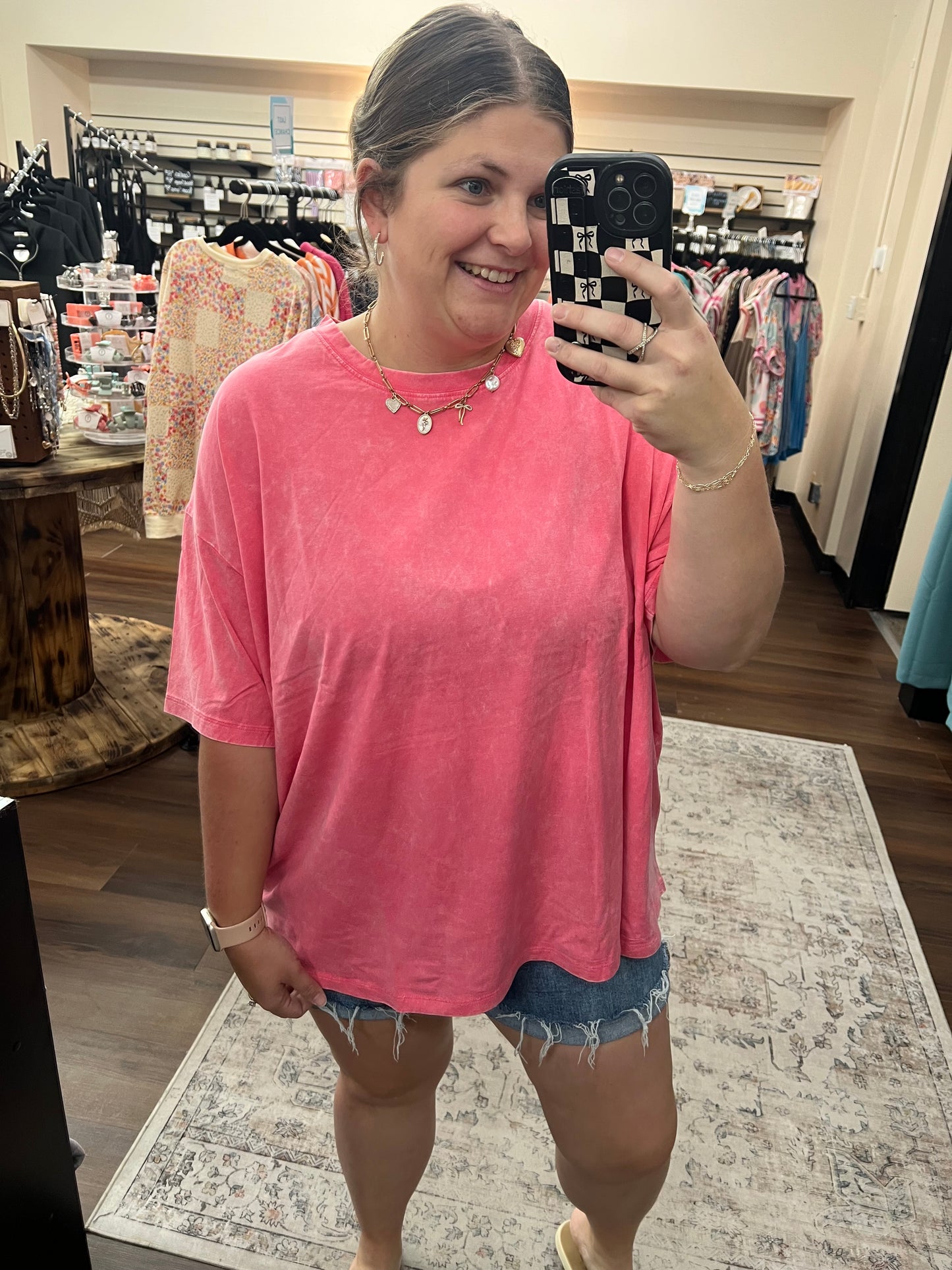 Acid Washed Oversized Tee - Fuchsia