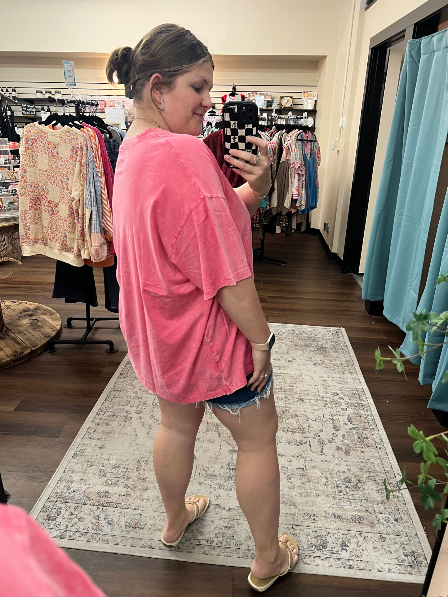Acid Washed Oversized Tee - Fuchsia