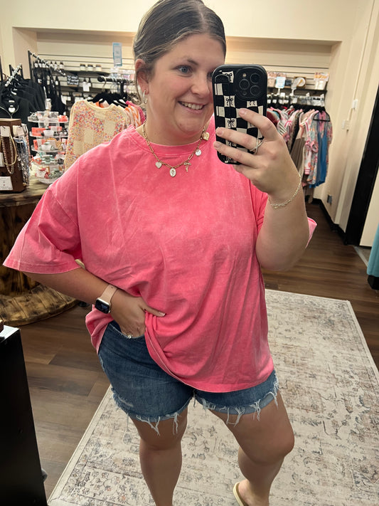 Acid Washed Oversized Tee - Fuchsia