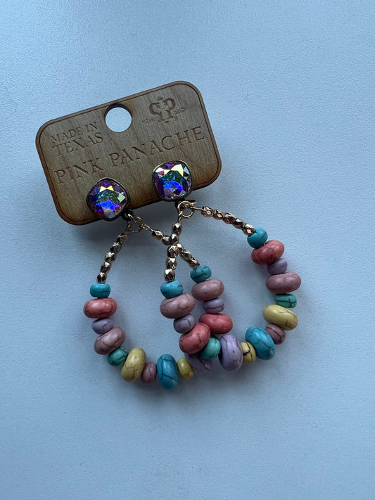 Multicolor. Gold Beaded Teardrop Earring