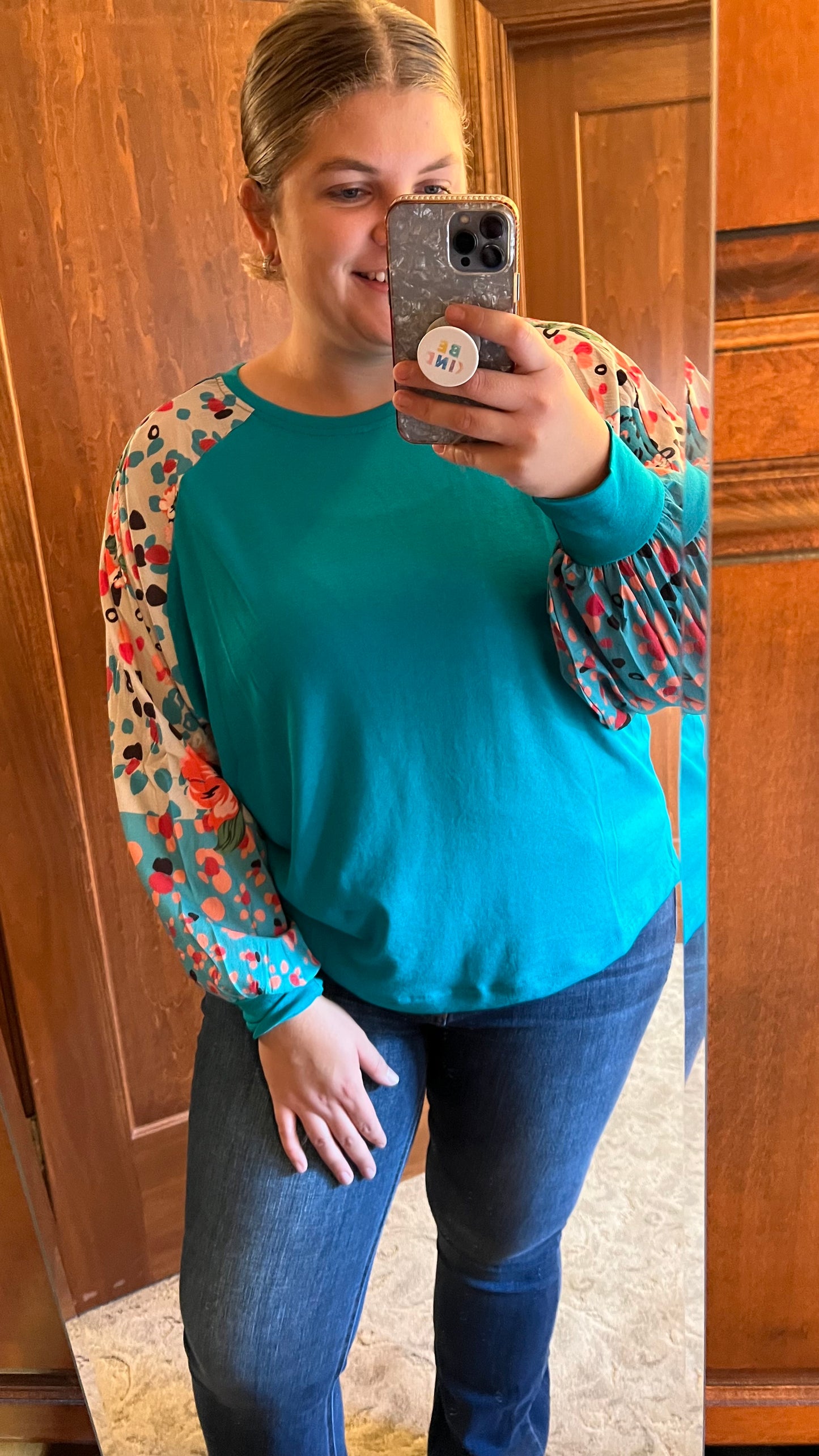 Teal Floral Blouse