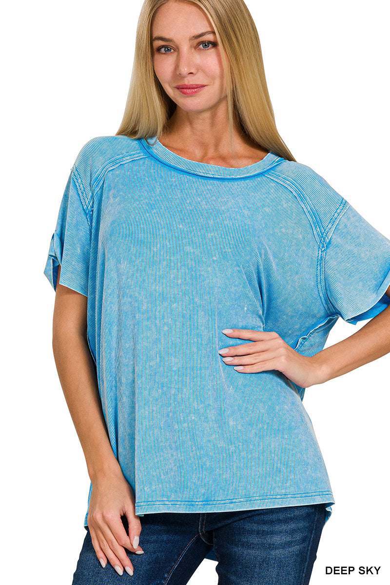 Acid Wash Light Ribbed Tee - 3 Colors