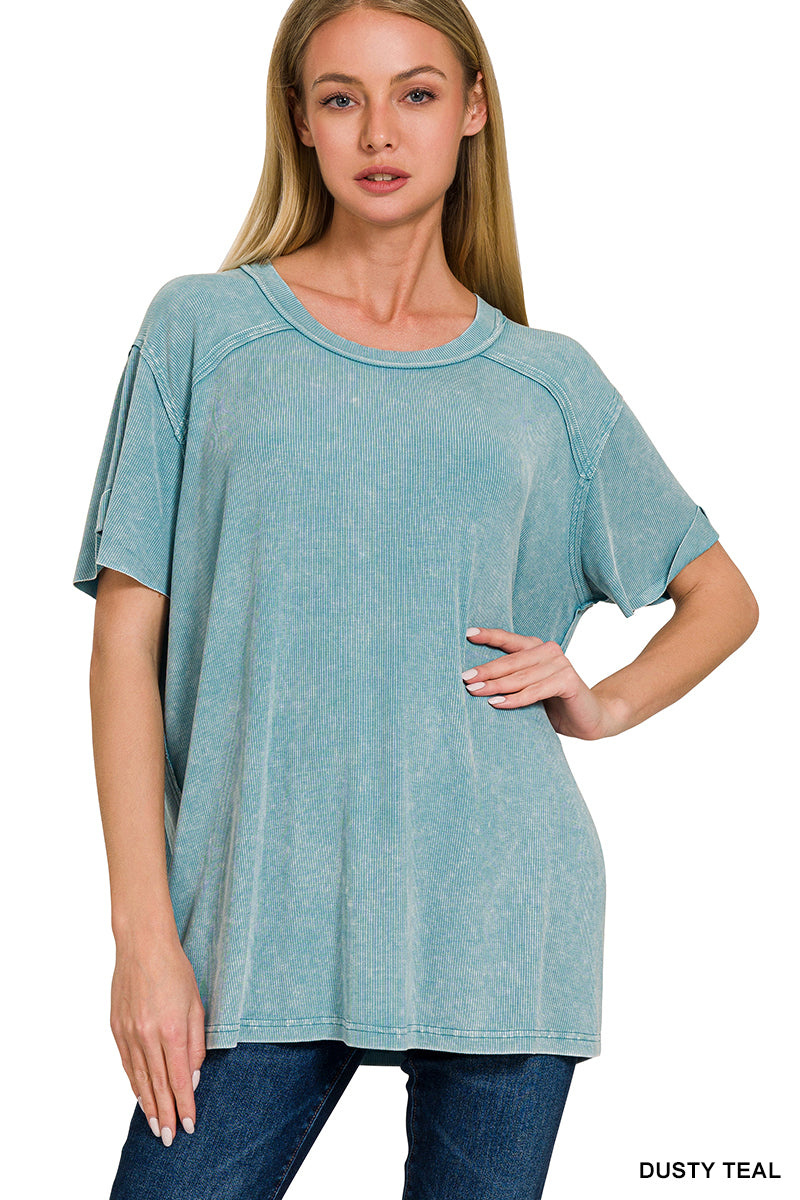 Acid Wash Light Ribbed Tee - 3 Colors