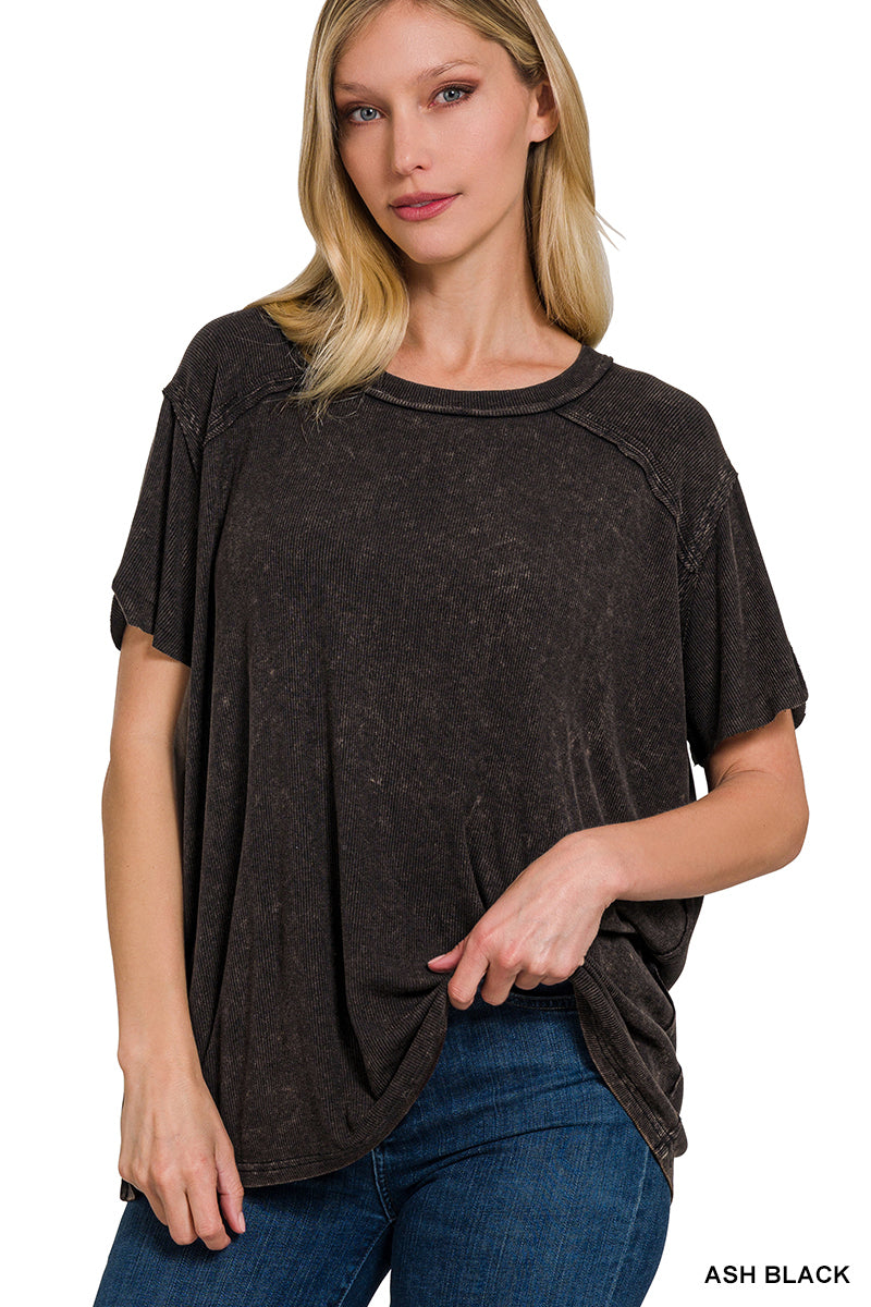 Acid Wash Light Ribbed Tee - 3 Colors