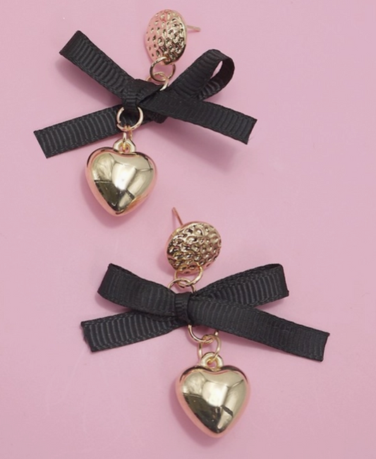 Heart Bow Ribbon Drop Earring