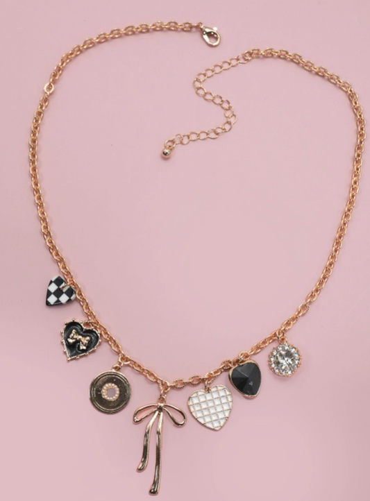Bow/Checkered Charm Necklace