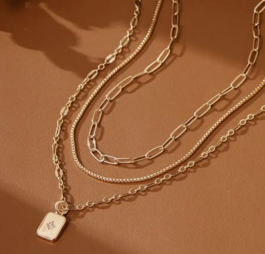 Layered Rhinestone Pendant Necklace