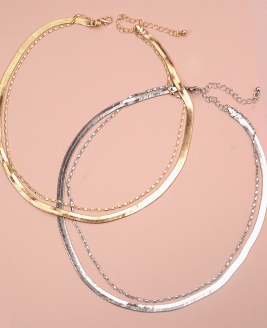 Double Snake and Chain Necklace