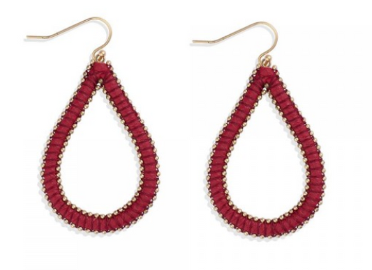 Burgundy String Wrapped Teardrop Earring