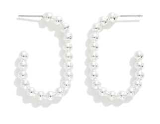 Beaded Oval Hoop SIlver