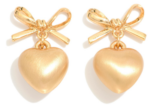 Bow Heart Drop Earring - Gold