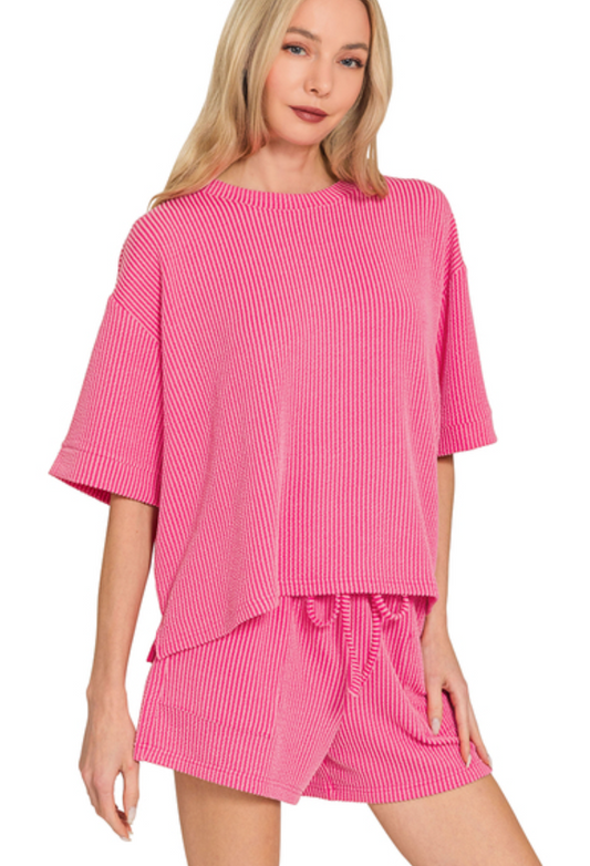 Fuchsia Ribbed Short Set