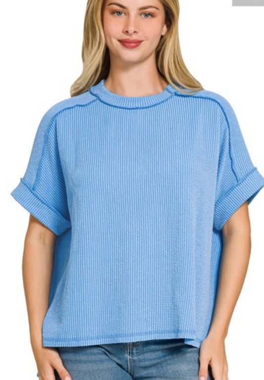 Sky Blue Ribbed Tee
