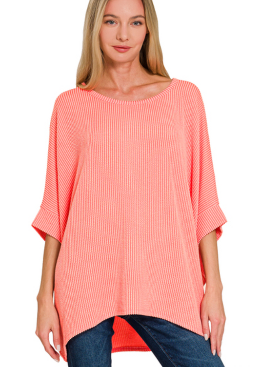 Coral Oversized Ribbed Top