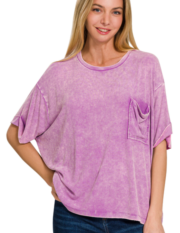 Acid Wash Pocket Tee - 6 Colors