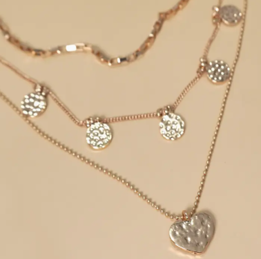 Hammered Disc Heart Necklace