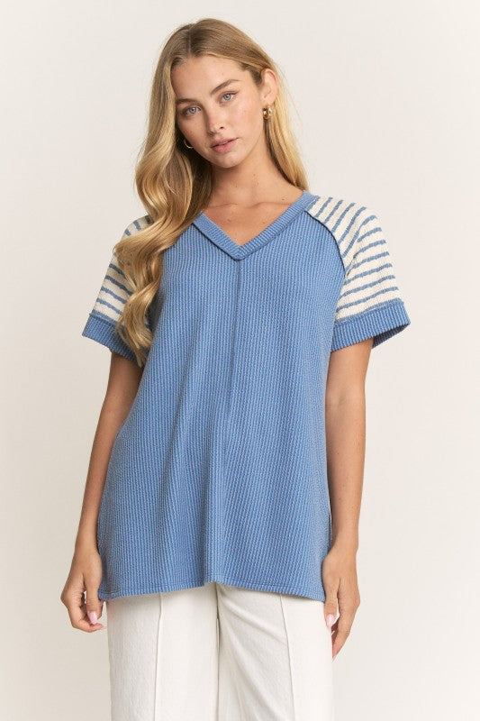 Denim Ribbed Short Sleeve