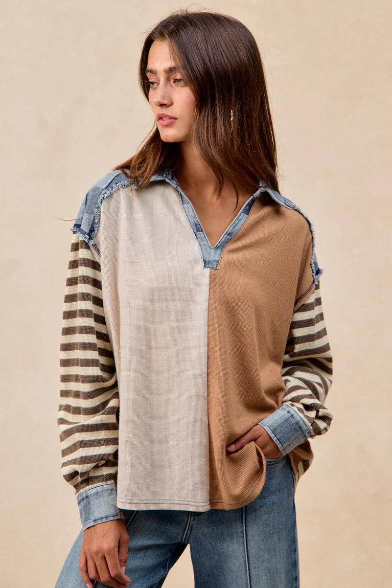 Checkered Denim Pullover